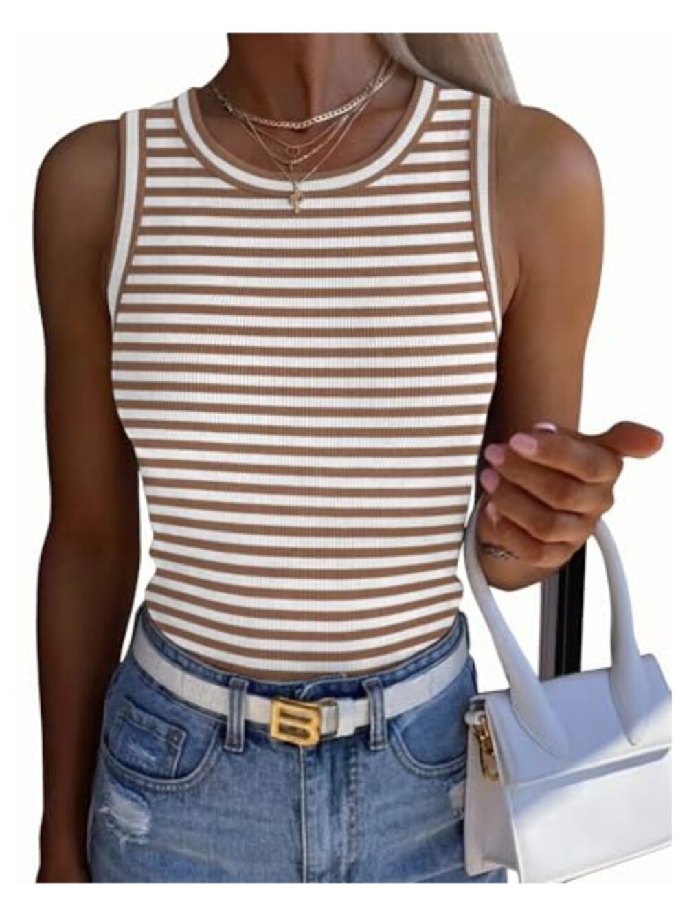 Zeagoo Womens Ribbed Tank Top High Neck Sleeveless Slim Fit Summer Cami